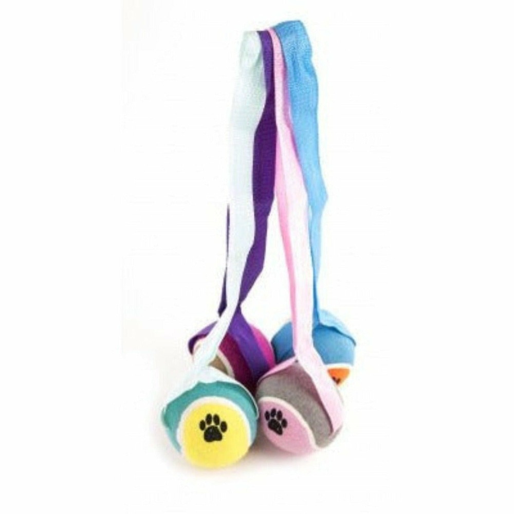 Lot de 4 balles de tennis avec sangle pour chiens - coloris suivants disponibilité