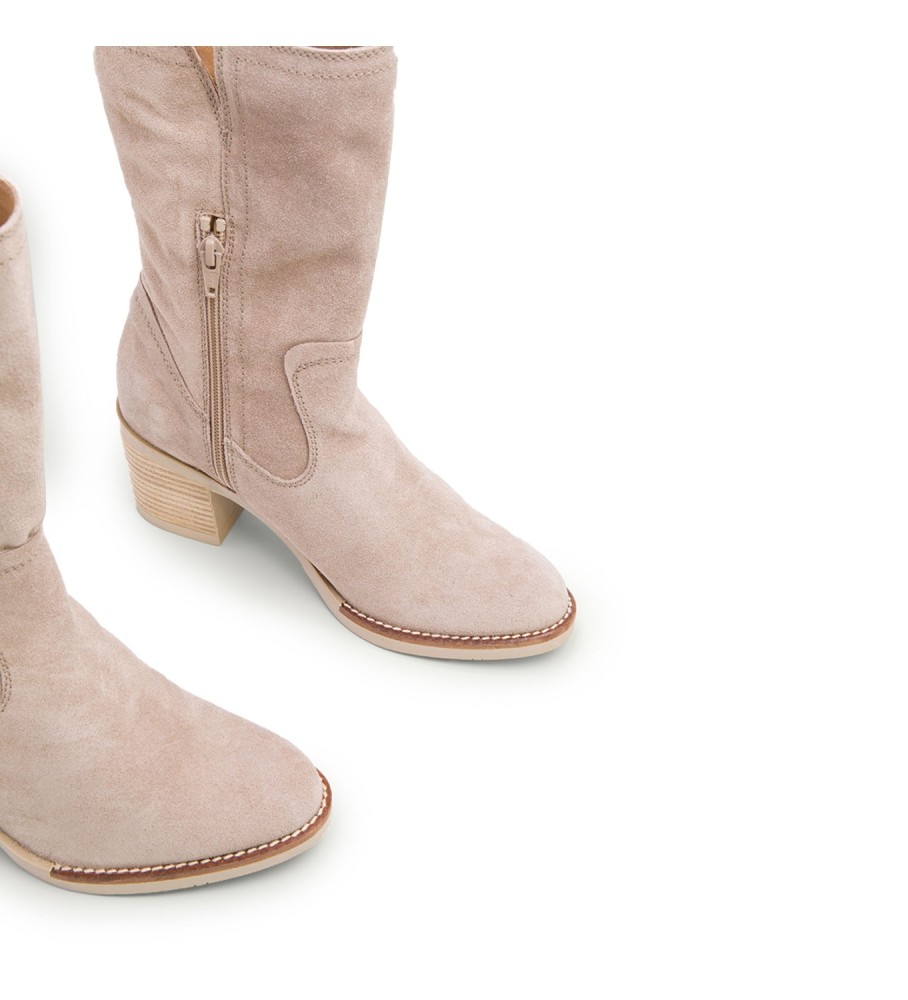 Botas Porronet Nia em couro bege - Altura do salto: 6,5 cm -
