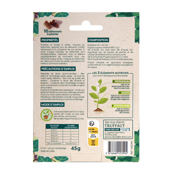 Engrais en bâtonnets pour plantes d'intérieur - 18 pièces