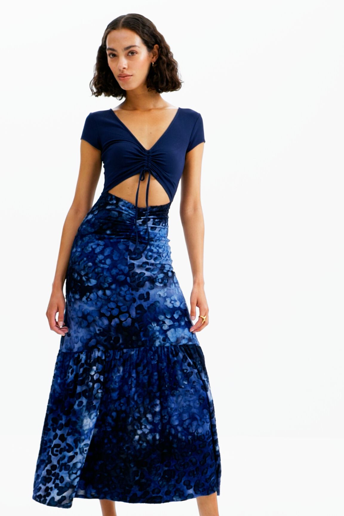 Robe longue combinée texturée animal print