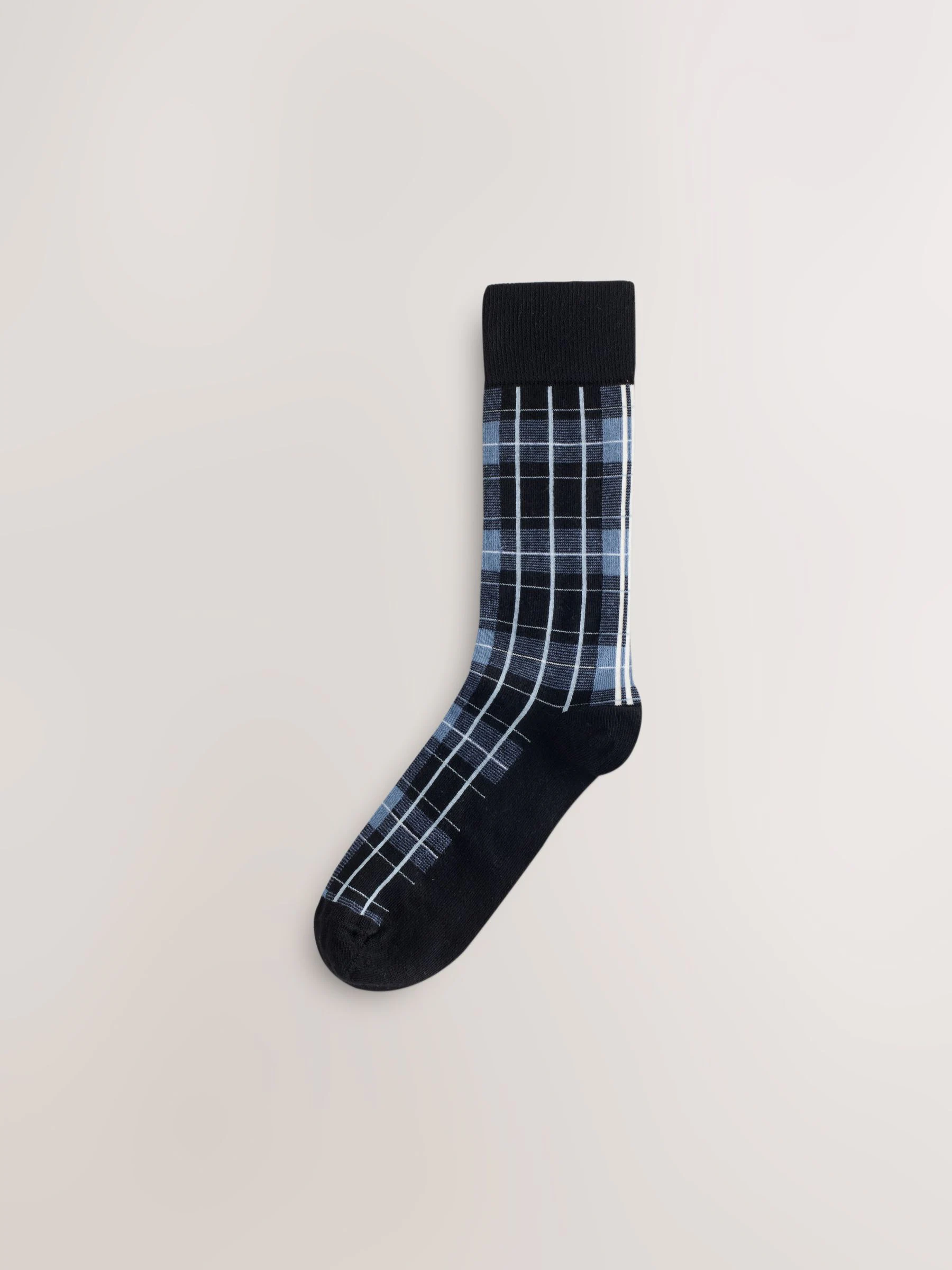 Zwart/blauw/bruin geruit - 5 Paar modieuze sokken met patroon