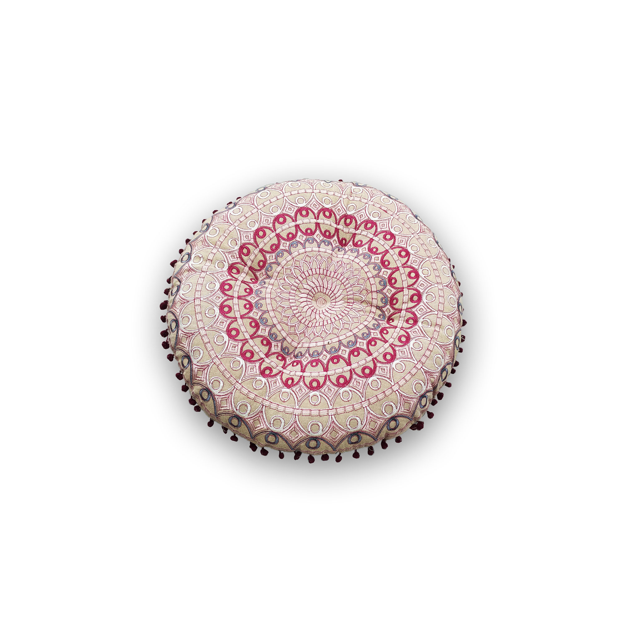Rundkissen 'Nuances de Rose', beige, Rottöne, Ø 55 cm, H 8 cm von fischer's lagerhaus