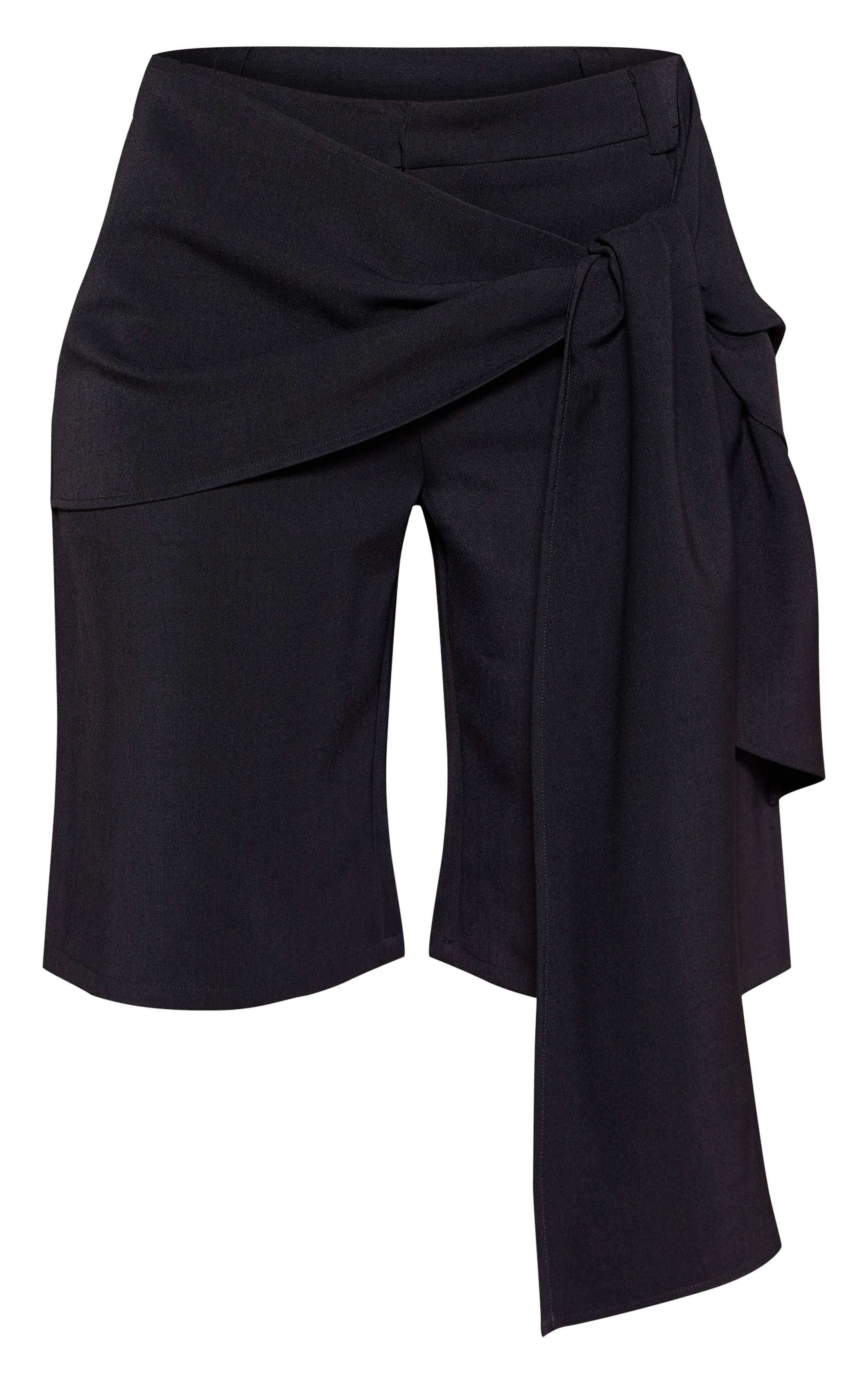 Bleu Marine Short Long Tissé À Détail Cache-cœur