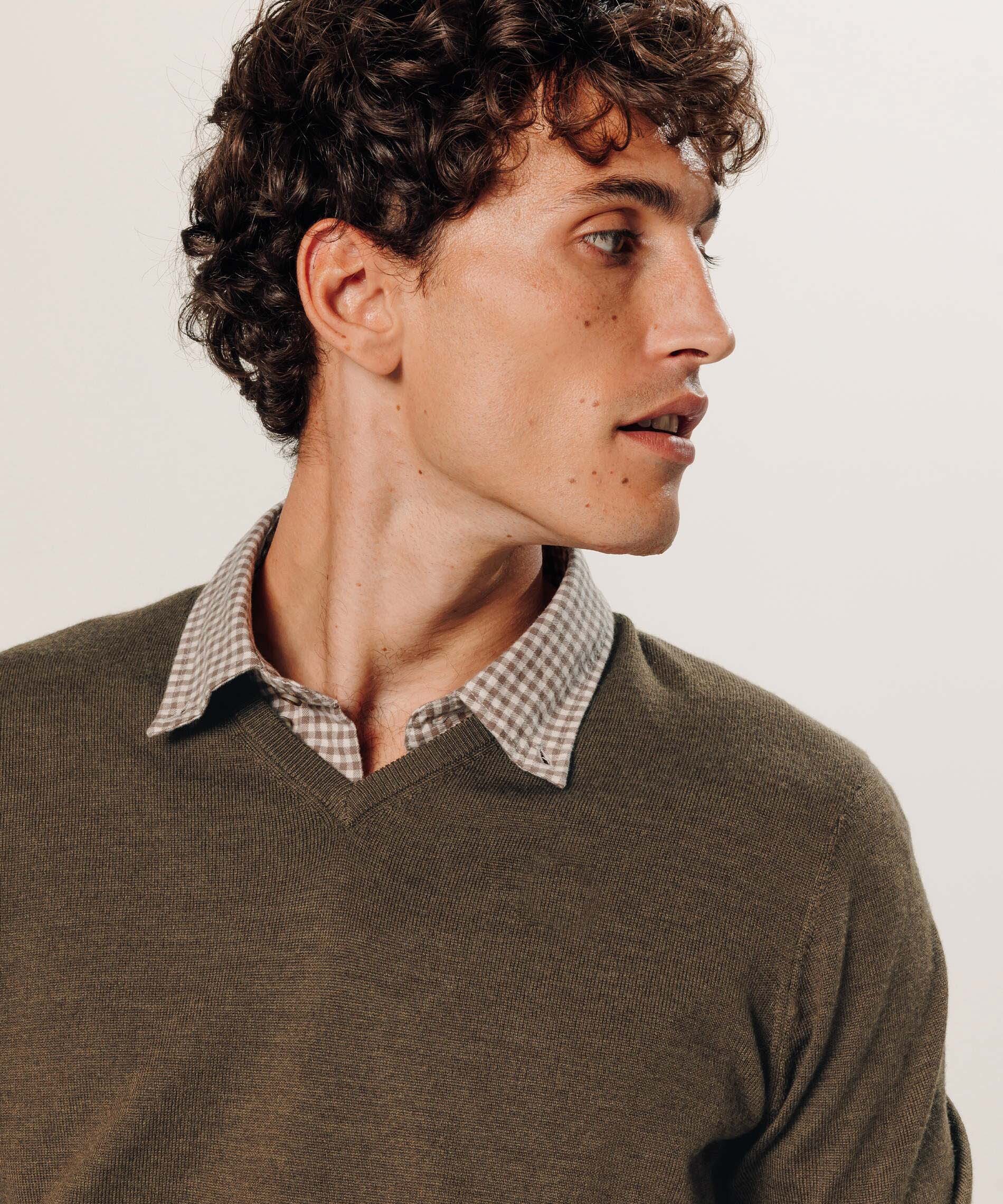 Pull col v en laine mérinos | Marron