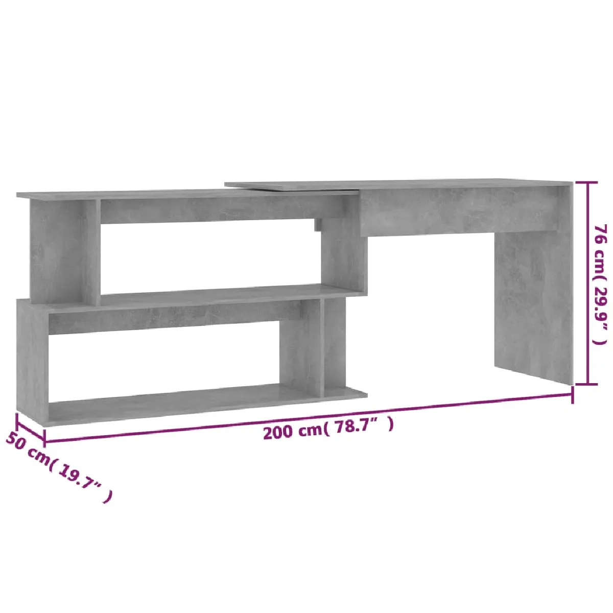 vidaXL Bureau d'angle Gris béton