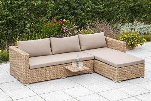 Loungesofa Veneto, Stahl + Polyrattan Natur, mit Liege und Auflagenbox