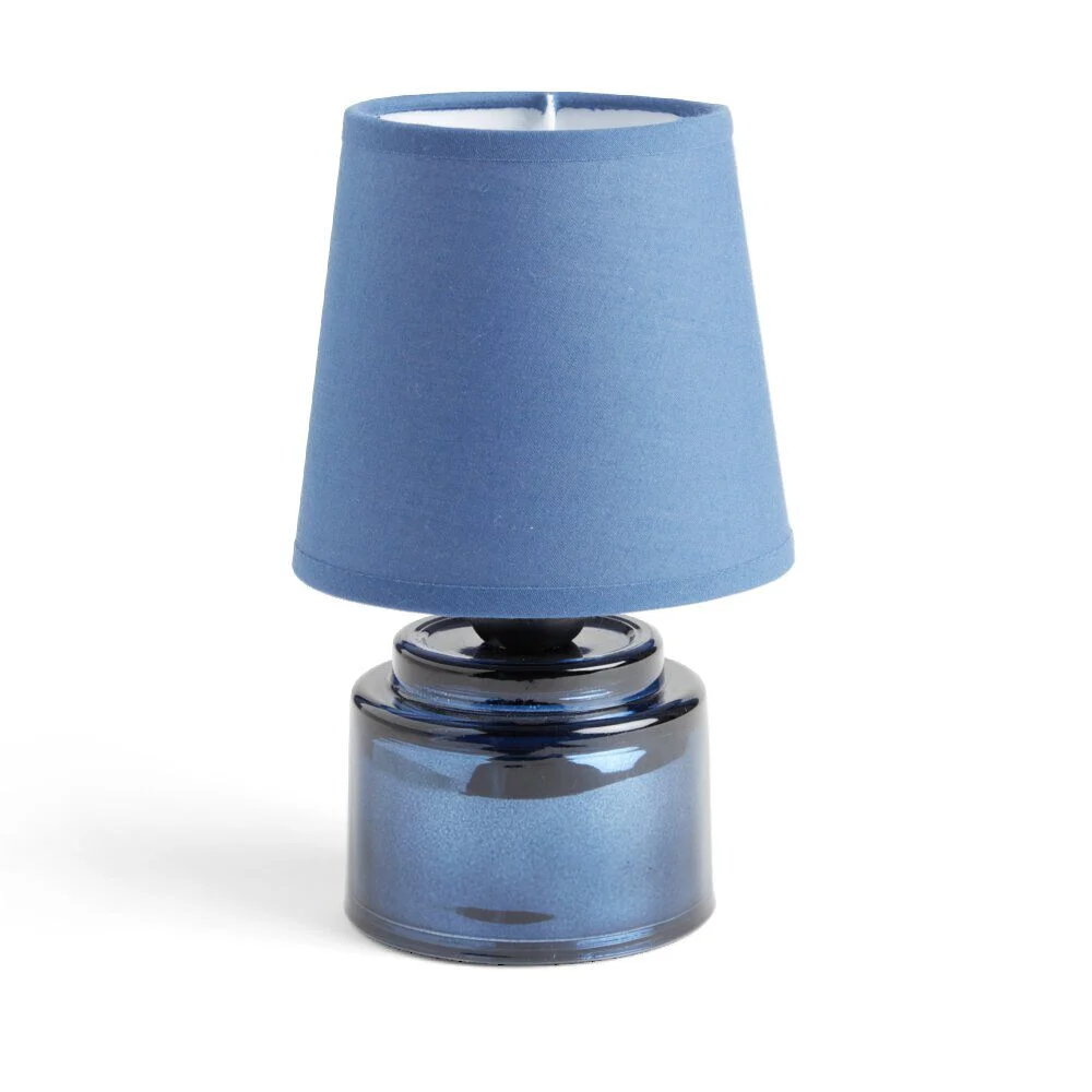 Lampe à poser Ø12xH22cm verre et polyester bleu