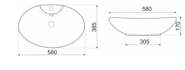 Kerra KR 139 opbouw waskom 58x38,5cm met kraangat