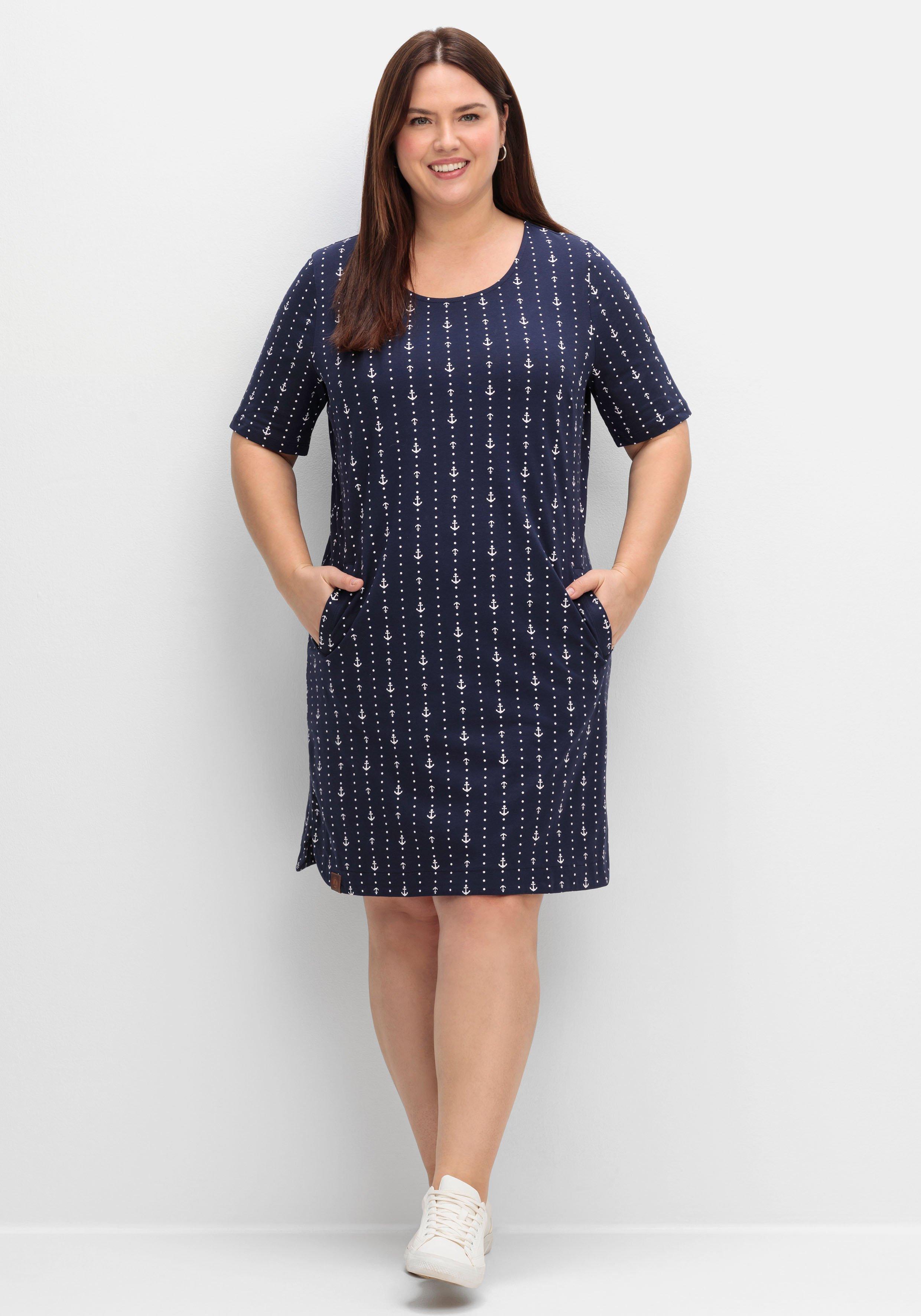 Jerseykleid mit maritimem Print und Taschen