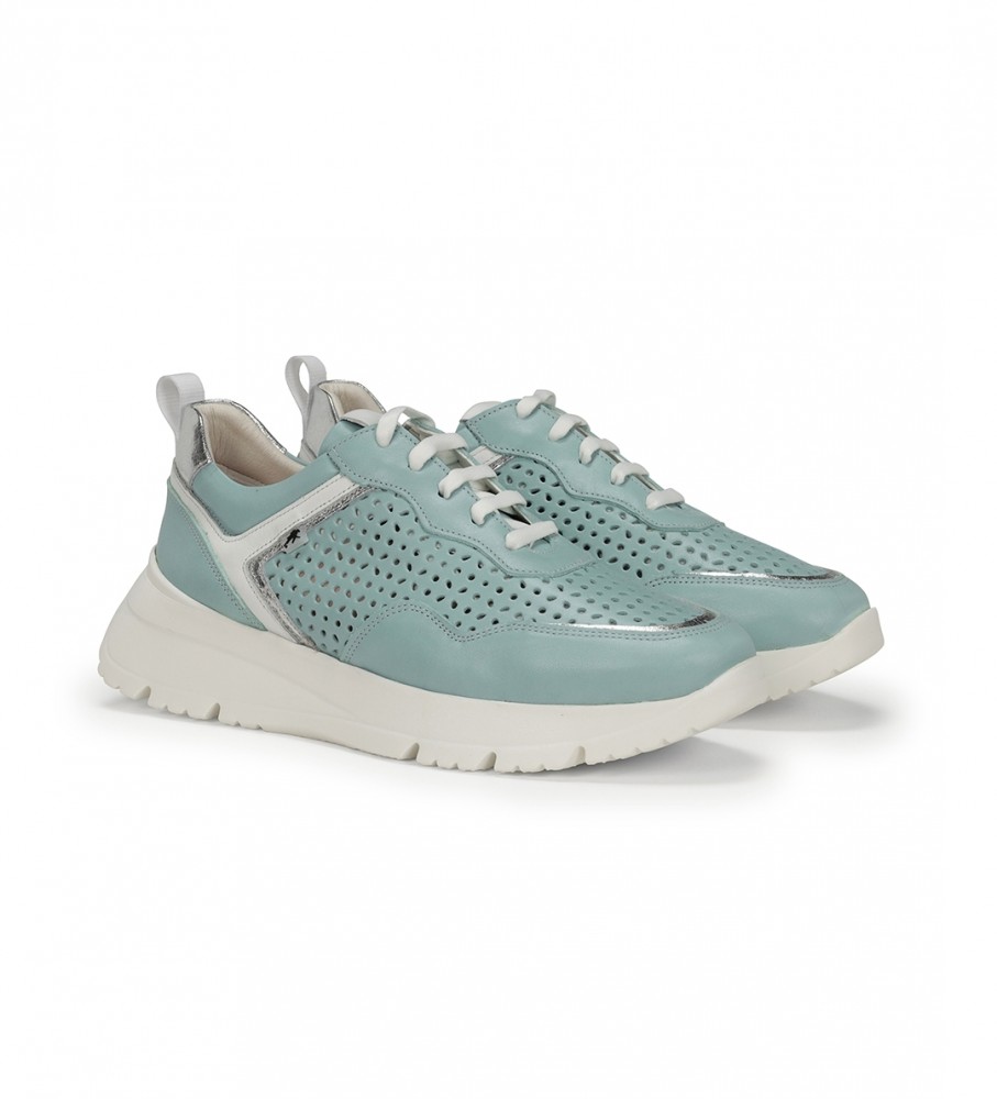 Tênis Fluchos Eira F1680 em couro, azul - Salto plataforma de 5 cm -