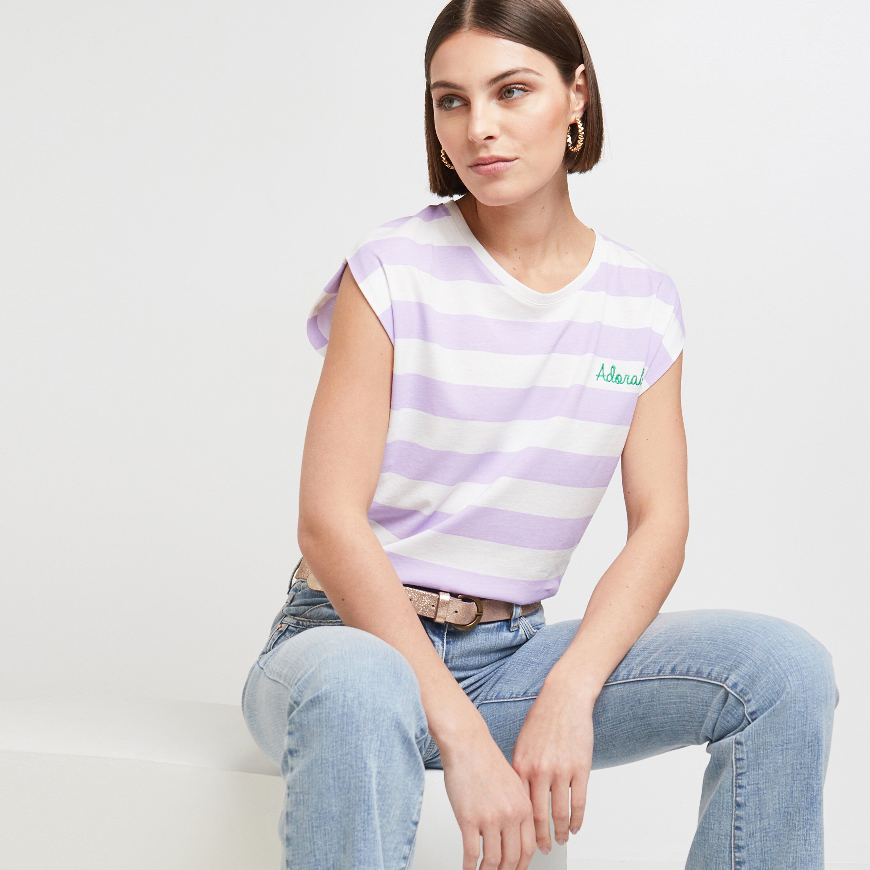 Tshirt rayé femme - BLANC CASSE