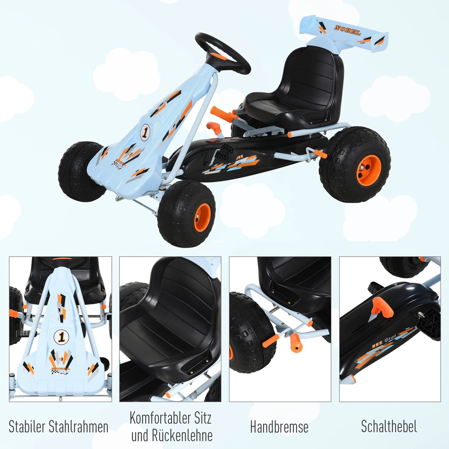 HOMCOM Kinder Go-Kart mit Handbremse hellblau