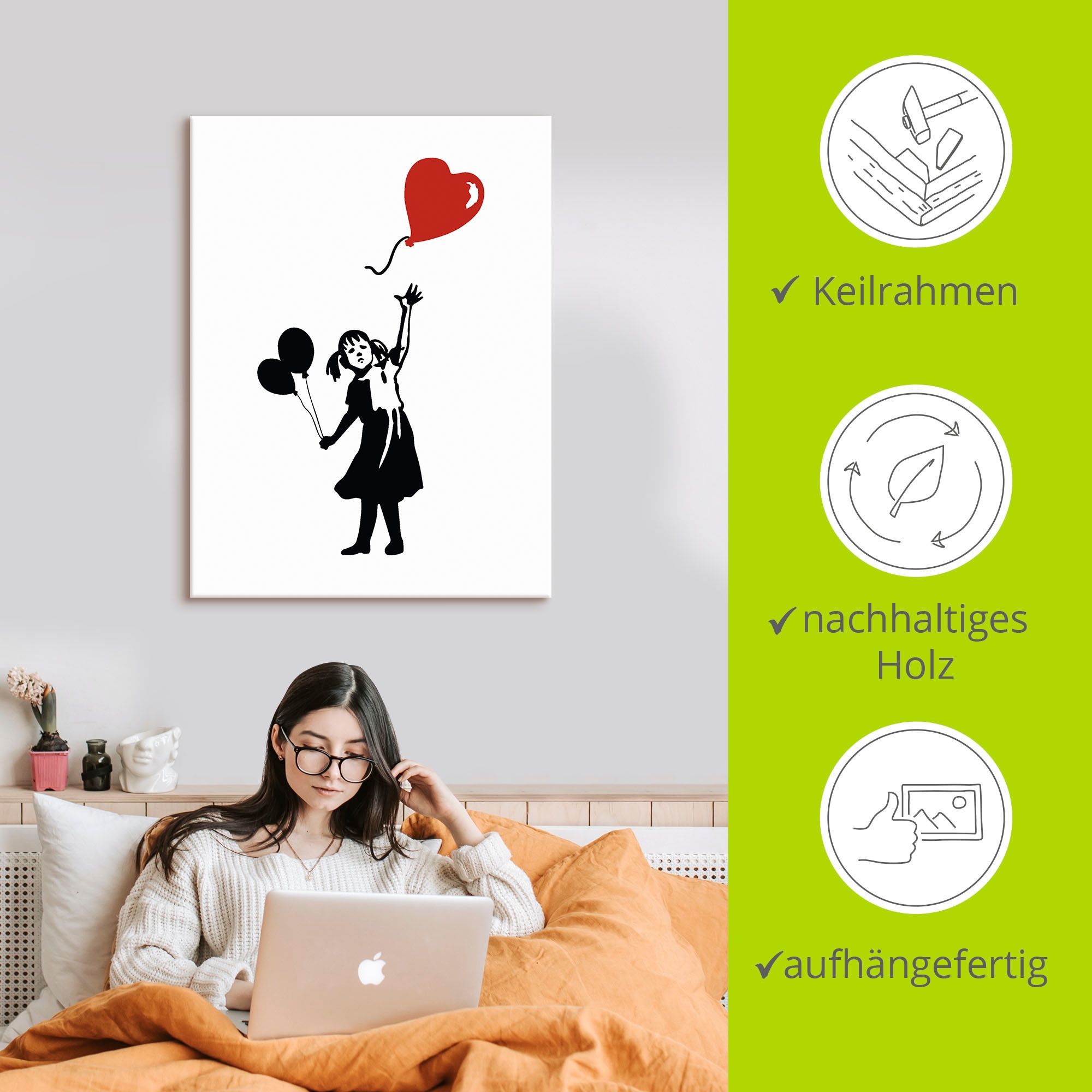 Artland Leinwandbild »Silhouette Mädchen Ballon Herz« Bilder von Kindern 1 Stk. tlg. auf Keilrahmen gespannt