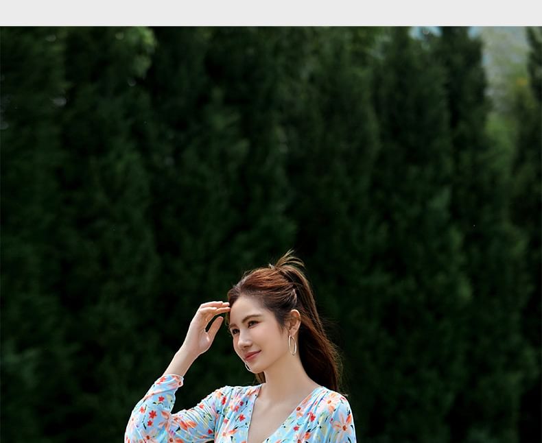 SANQI - Lange mouwen badjurk met bloemenprint