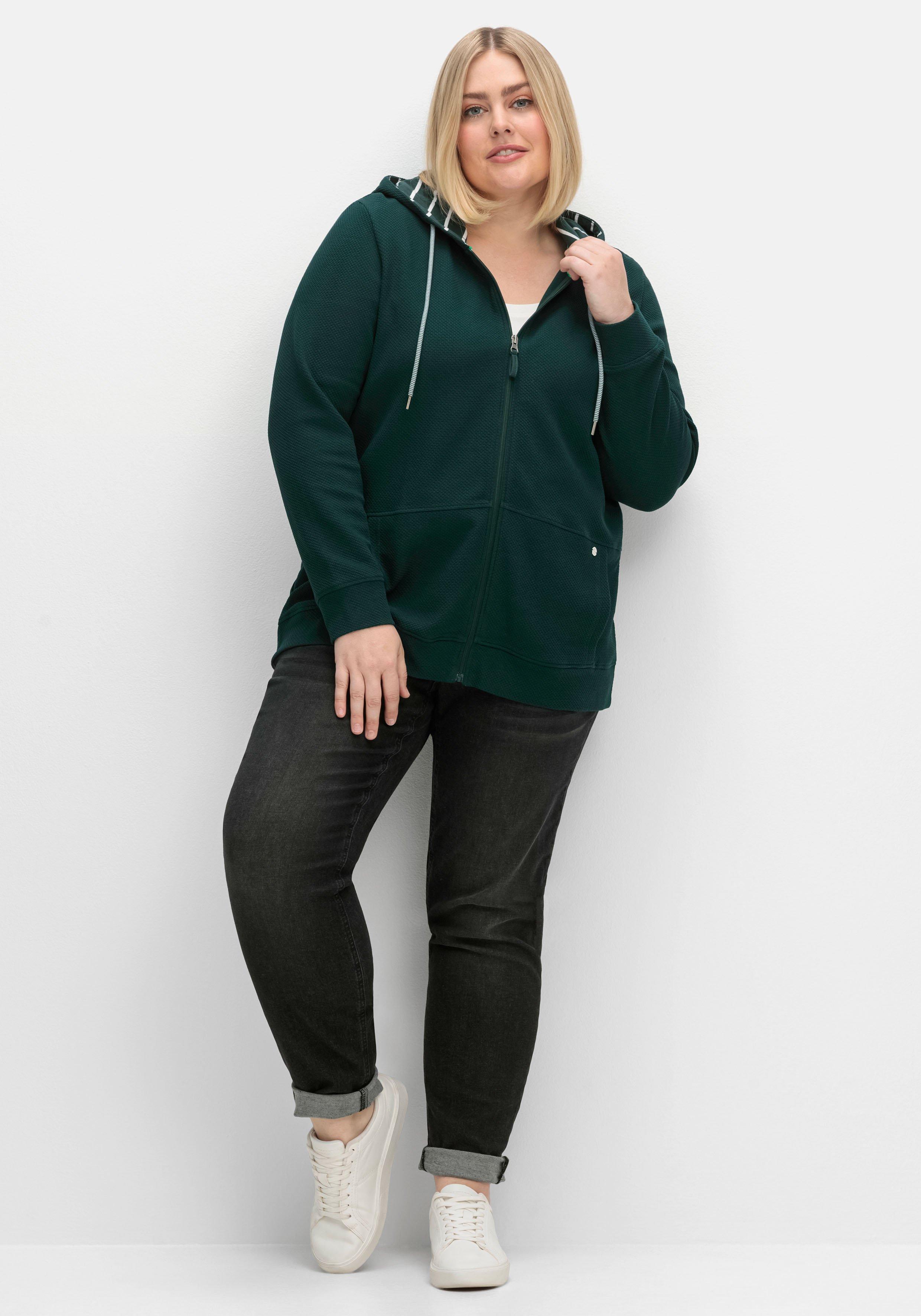 Sweatjacke mit Kapuze, aus  Waffelpiqué