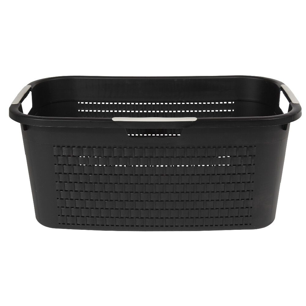 Corbeille à linge avec poignées design rotin noire 40 L