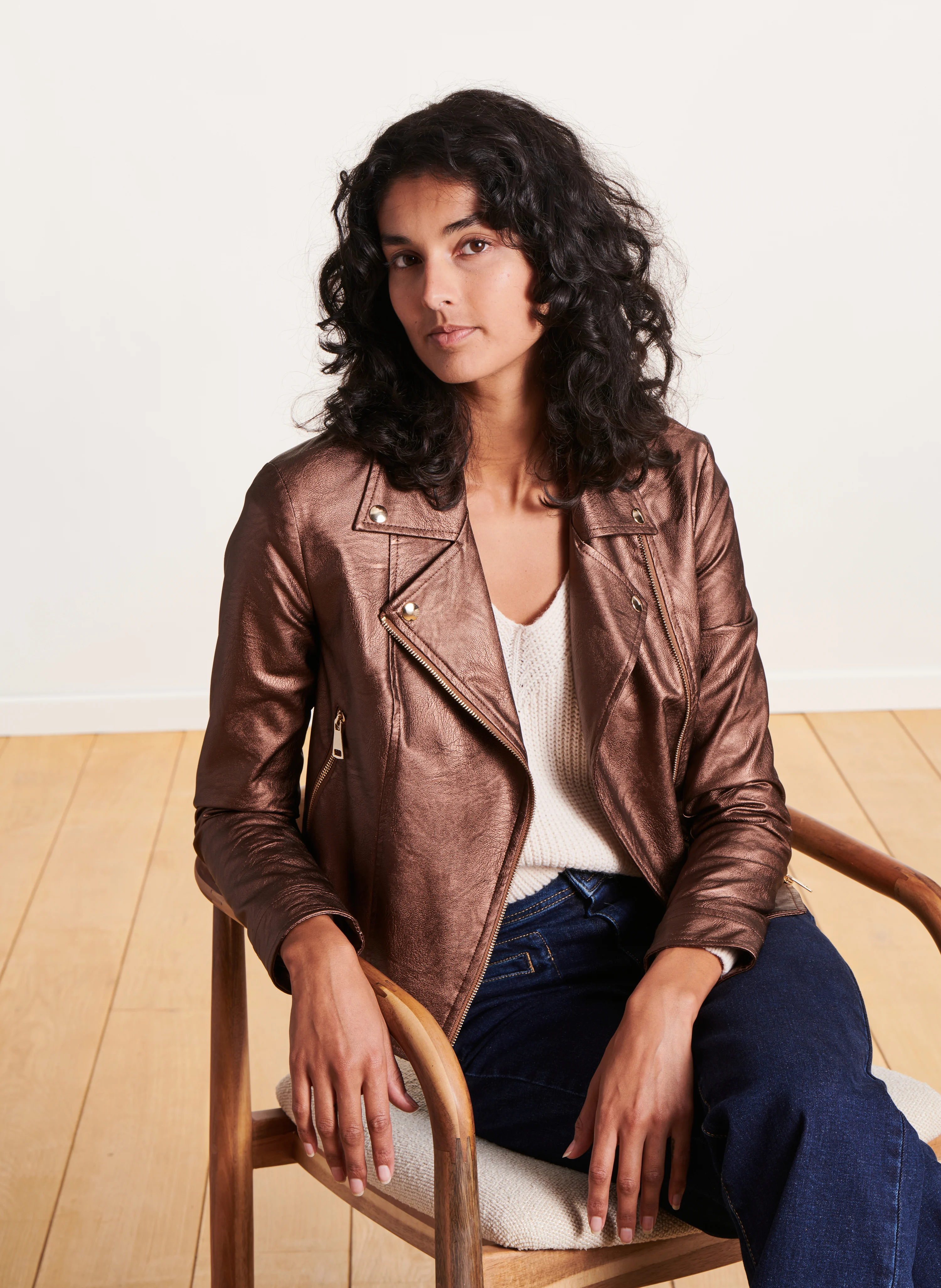 Blouson zippé métallisé | Marron