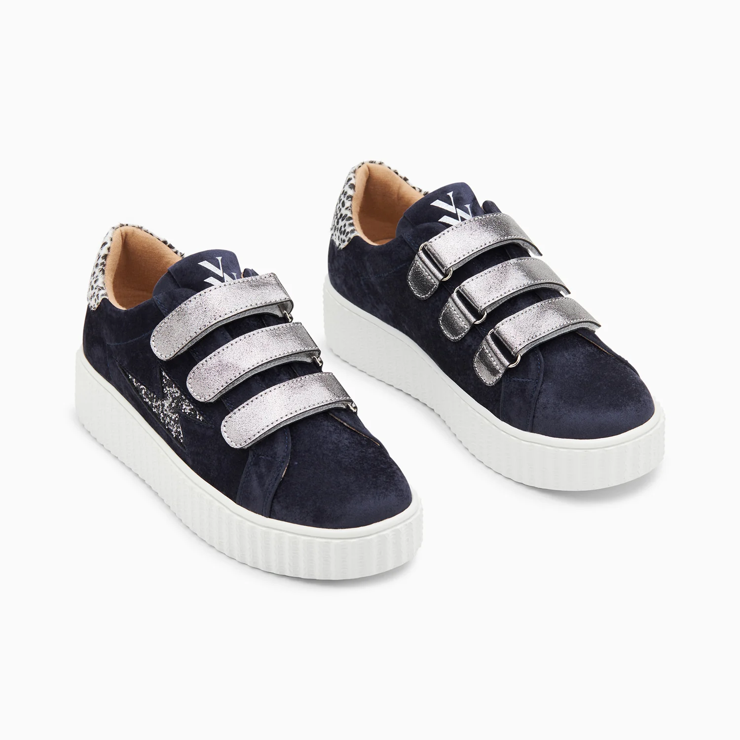Sneakers-Baskets éclair Maëlle bleu et anthracite à scratchs