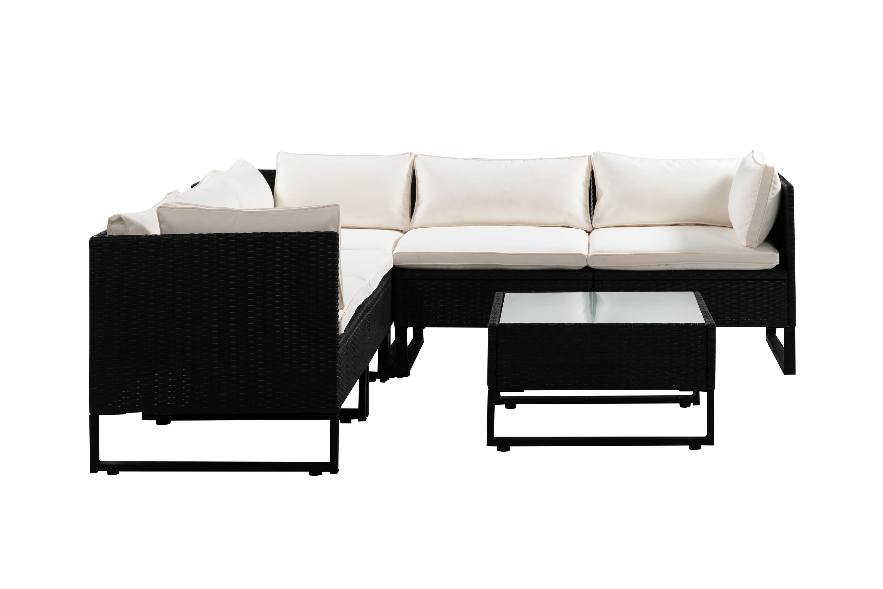 Rattanlounge CAPITOLA schwarz/weiss