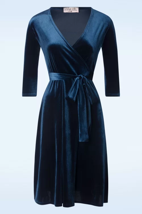 Vintage Chic for Topvintage Liz fluwelen wikkeljurk in marineblauw