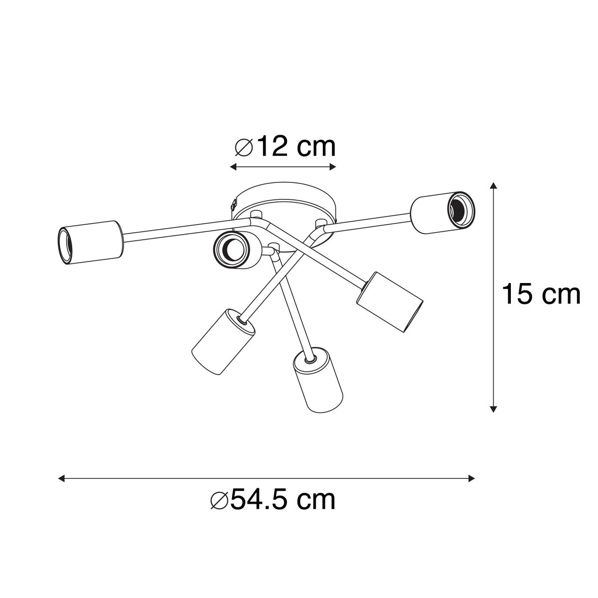 Design plafondlamp, zwart, 6-lichts - Sputnik