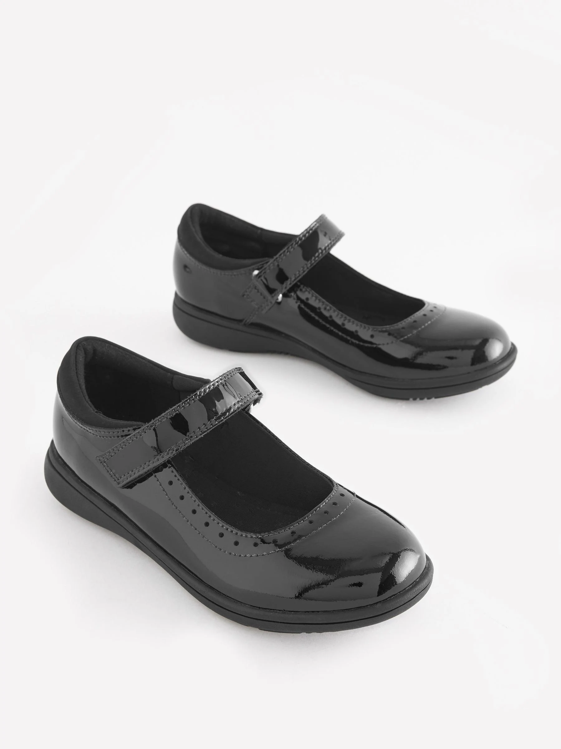 Zwart lak - Leren Mary Jane-schoolschoenen met broguedetail