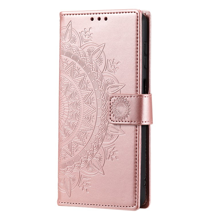 Samsung Galaxy S24 FE Leder Tasche Wallet - Mandala Flowers Imprint - Roségold