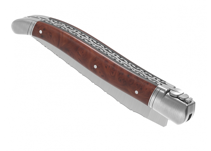 Couteau Laguiole prestige avec un manche en racine de bruyère et mitres en acier inoxydable