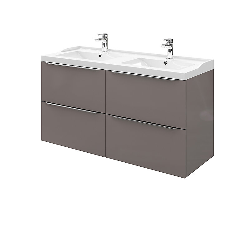Meuble sous vasque à suspendre GoodHome Imandra gris taupé 120 cm + plan vasque Lana