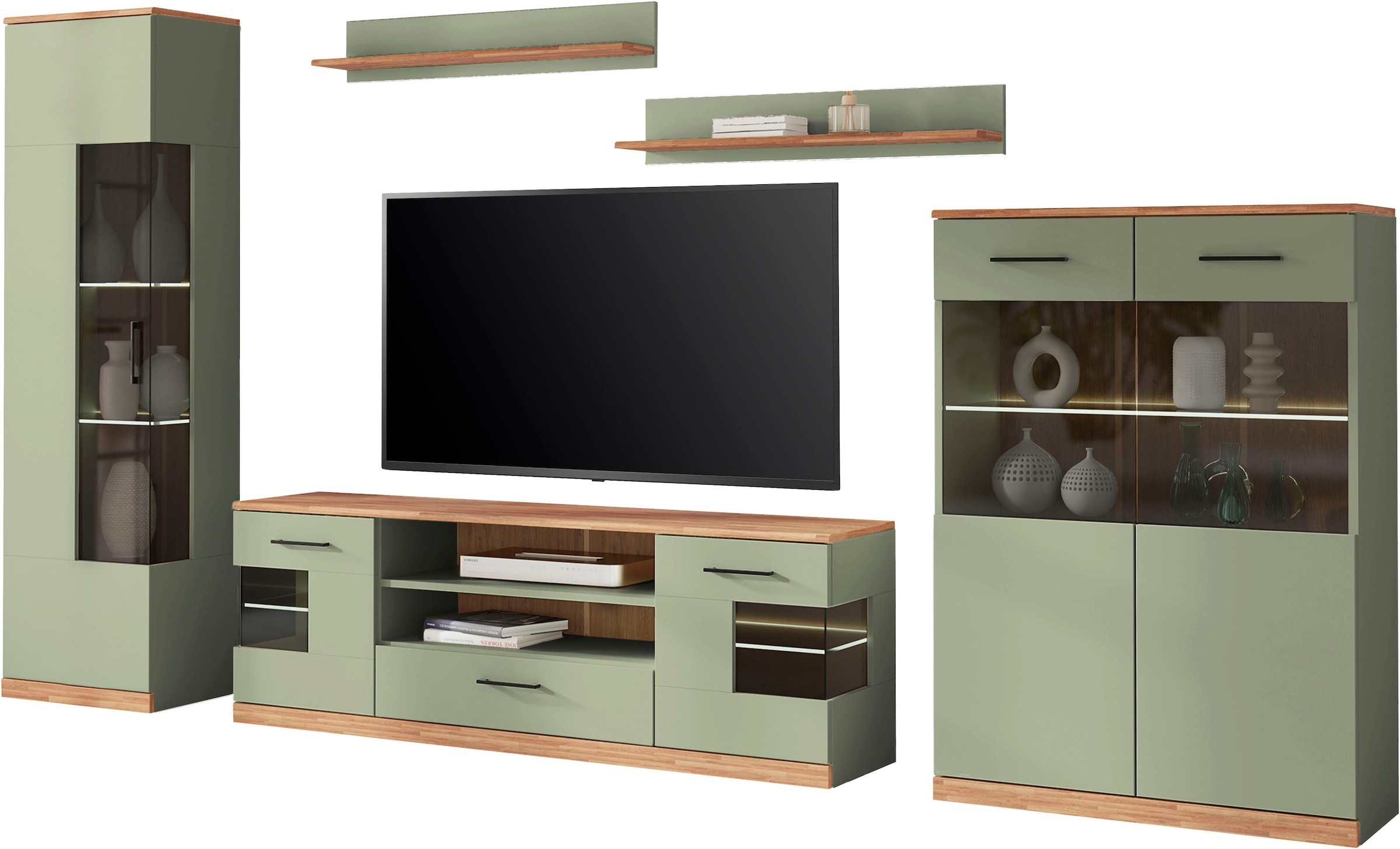 Home affaire Wohnwand »Ribe,Set-5 St.,Oberplatten Eiche massiv,viel Stauraum« 5 Stk. tlg.