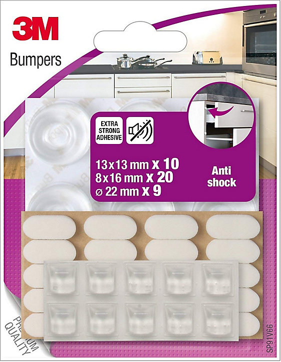 Patin adhésif amortisseur anti-choc transparent & blanc, assortiment 39 pièces