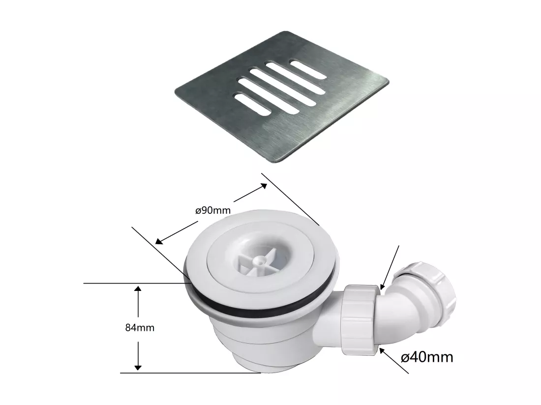 Aica receveur de douche carré Blanc 90x90x3cm，Extra plat antidérapant,Receveur extra-plat à poser ou à encastrer avec une grille en inox