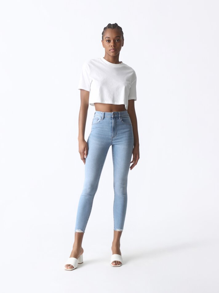 Calça jeans skinny de cintura alta - Azul Mesclado