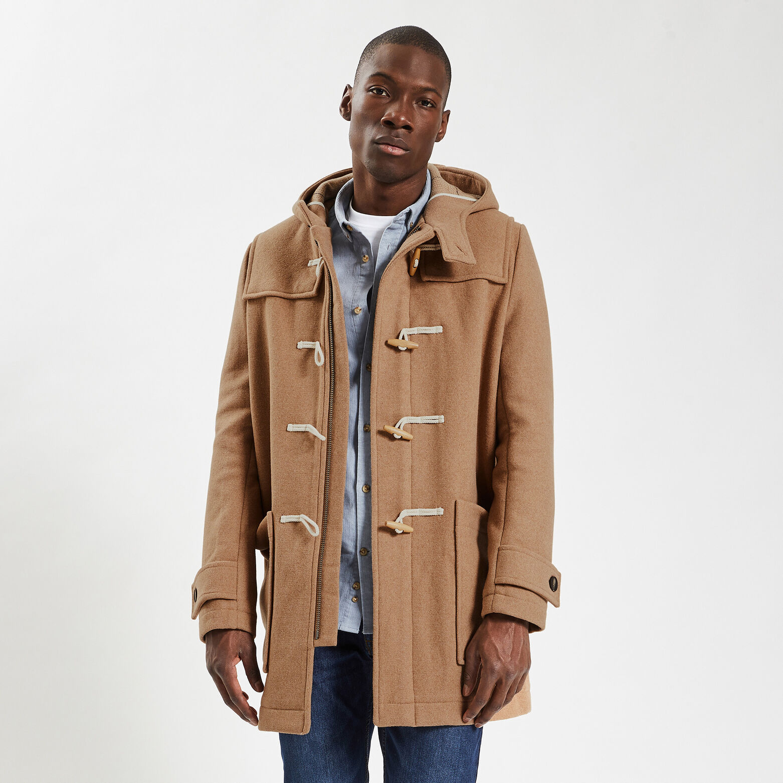 Manteau style duffle-coat avec capuche Beige