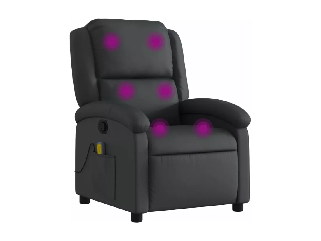 Fauteuil massant inclinable noir cuir véritable