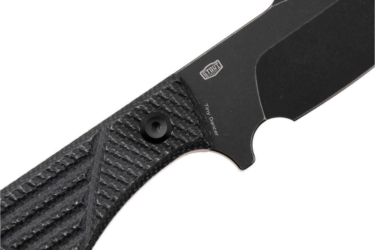 Tenable Knives Tiny Dancer G014A4 Blackwashed D2, Black Micarta, vaststaand mes, JB Stout design