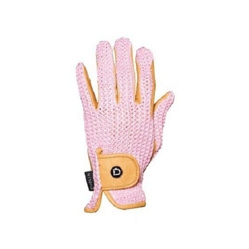 Luvas de montaria rosa com design em crochê para adultos