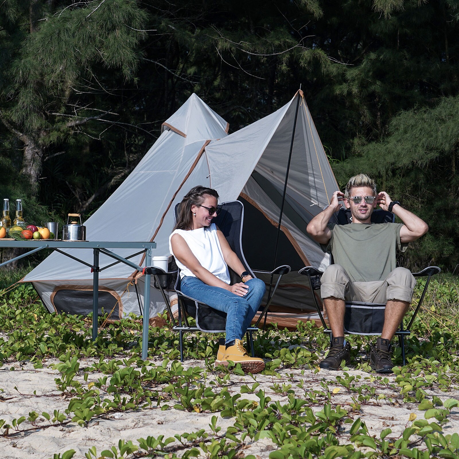 KINGCAMP Campingstuhl Cataby Deluxe Klappstuhl Strand Stuhl Faltbar Alu 120 kg Farbe: Rose Red
