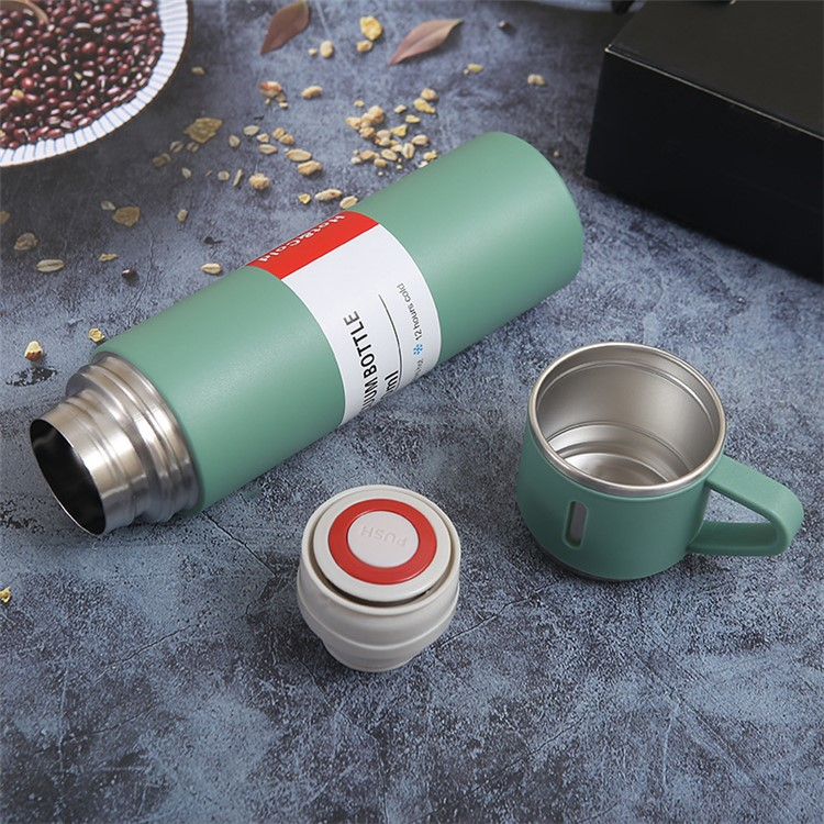 (4-tlg. Set) 500ml Edelstahl Thermo Trinkflasche Doppelwandige Camping Iso Kanne inkl. 3 Becher - Blau