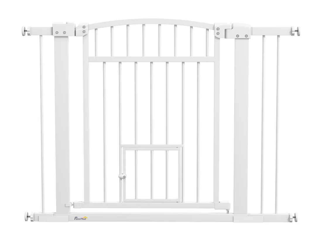 Barrière de sécurité pour chien - barrière à pression ajustable - 2 portes verrouillables - acier blanc