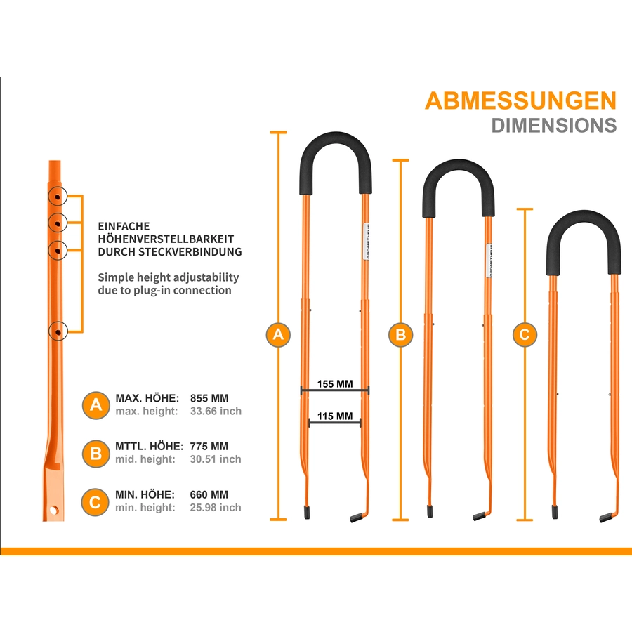 PROMETHEUS BICYCLES® Schiebestange für Kinderfahrrad, orange