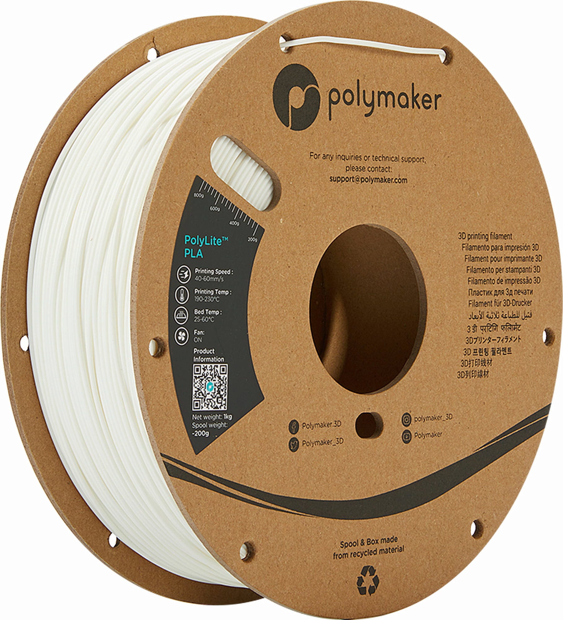Polymaker  PolyLite PLA Weiß, 1,75 mm / 1000 g    Hochwertiges günstiges PLA von Polymaker in Weiß