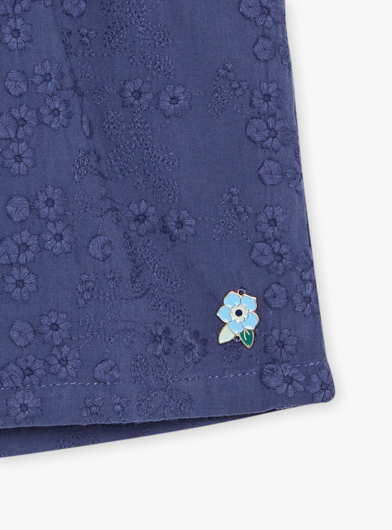 Blouse bleu marine à broderies fleuries