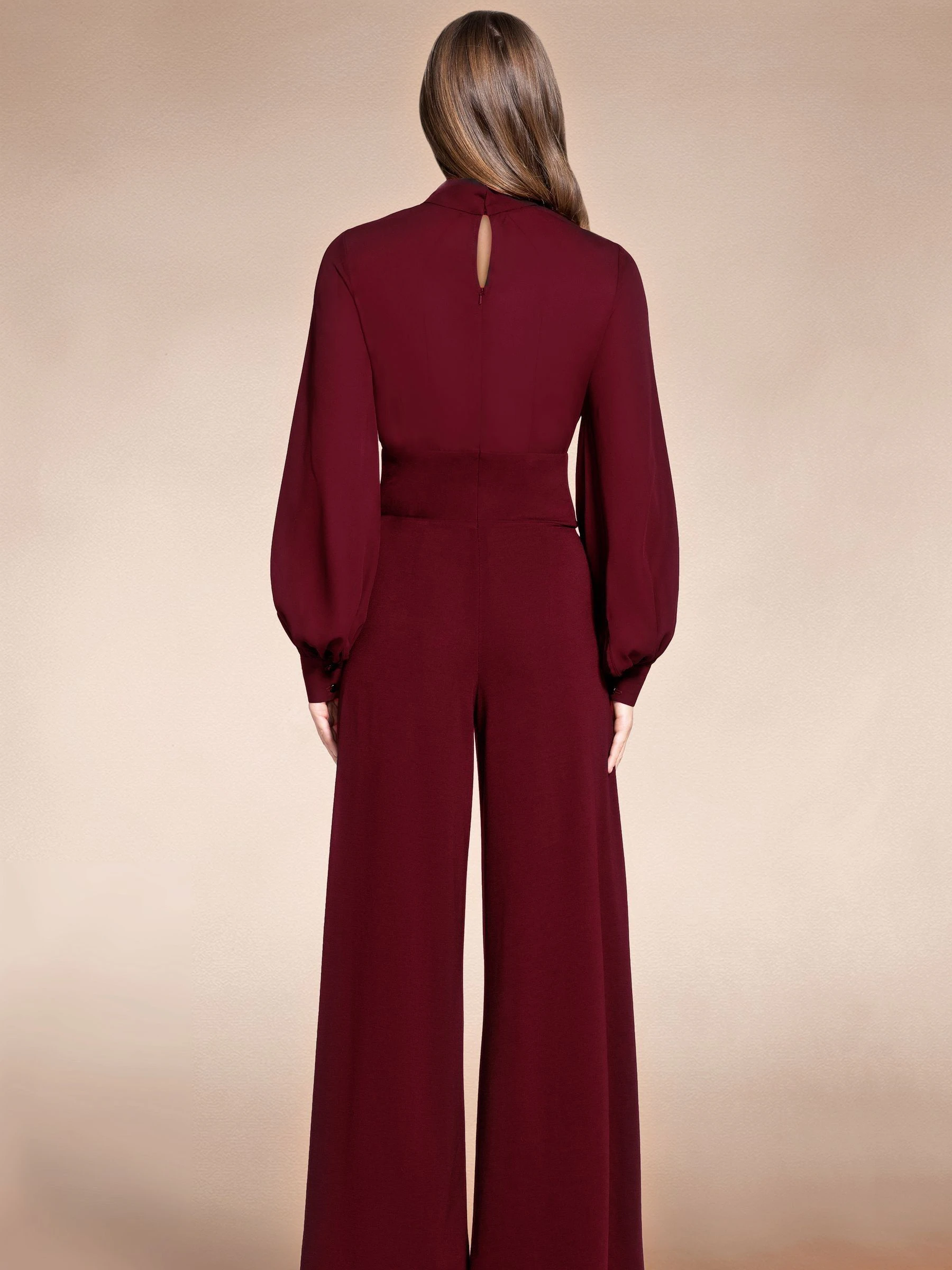 Rood - HotSquash jumpsuit met wijde pijpen en blousonmouwen