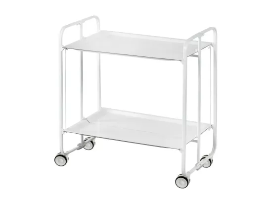 Chariot pliant à roulettes - Structure métallique blanche, 2 niveaux en stratifié blanc - 72*66*43 cm - BAUHAUS