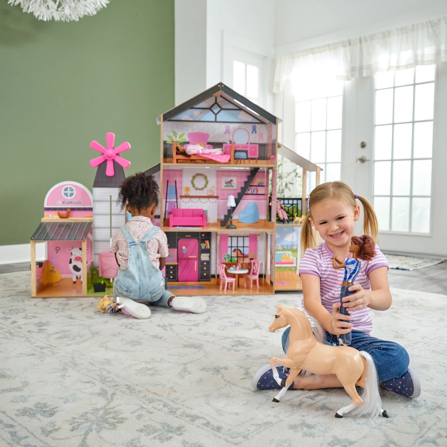 KidKraft® 2-in1-Puppenhaus mit Windrad-Aufzug und Scheune