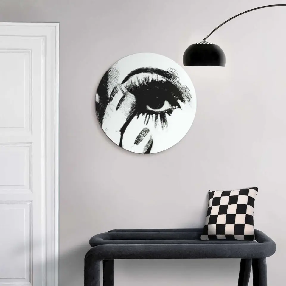 Glasschilderij Smokey Eye - Ø 50cm - Zwart-Wit