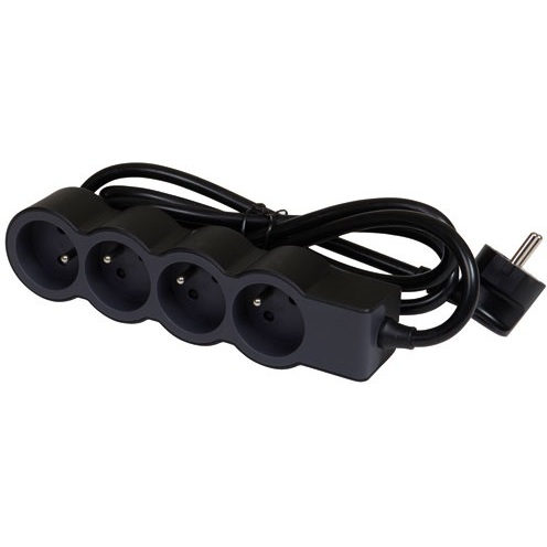 Rallonge multiprise extra-plate - 4 prises - 2P+T - cordon 1.5 m - noir/gri