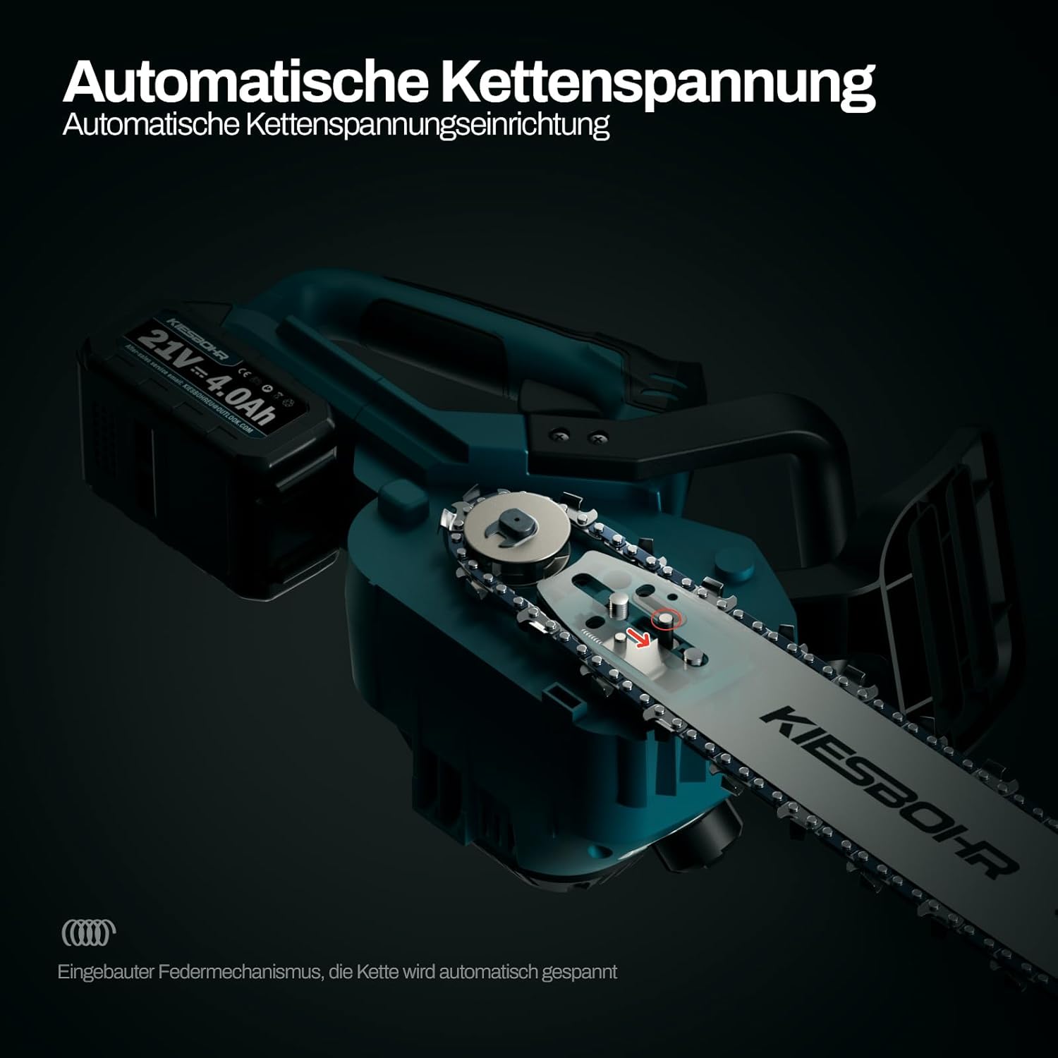 30cm Akku Kettensäge, 12 Zoll Bürstenlose Elektro Motorsäge mit Automatischer Kettenschmierung & Kettenspannung (21V, 2 Akkus 4000mAh, 2 Ketten)
