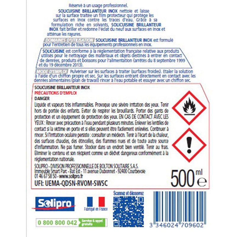 Brillanteur inox Solicuisine - Spray 500 ml